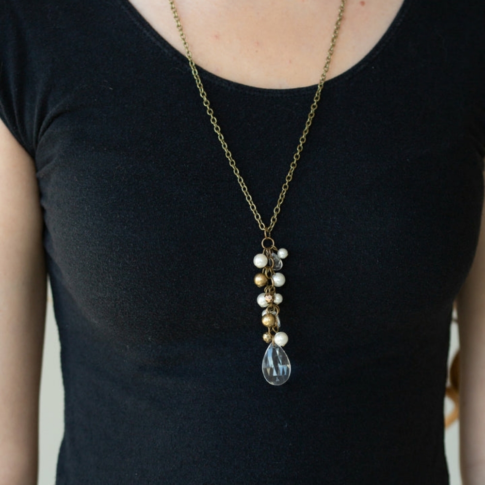 Teardrop Serenity brass necklace